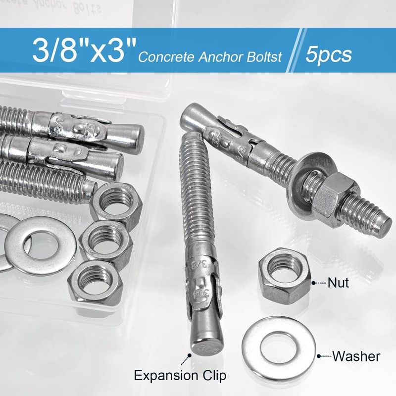 3/8"x 3" Concrete Anchor Bolts,5PCS 304 Stainless Steel Wedge Anchors