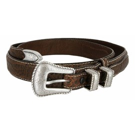 Silver Engraved Rope Edge Buckle Genuine Leather Western Ranger Belt (Brown,36)
