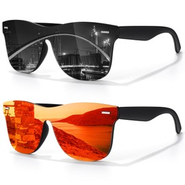 LINVO Trendy Polarized Mirrored Sunglasses Men Women, Flat One Piece Reflective Shades for Driving Fishing UV Protection