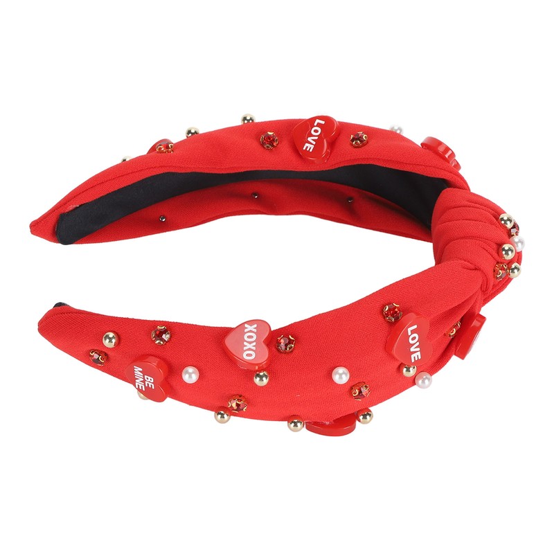 Rhinestone Embellished Knotted Headband Heart Decoration Knotted Jeweled Headband for