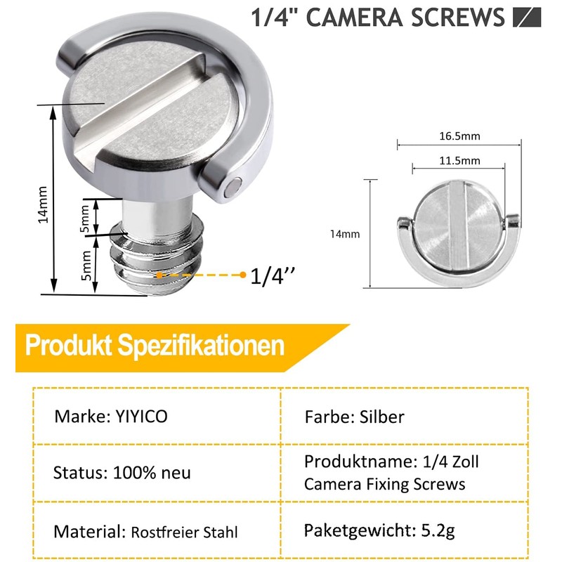 1/4 Inch Screws Camera Screw Camera Mounting Screw 5 Pieces