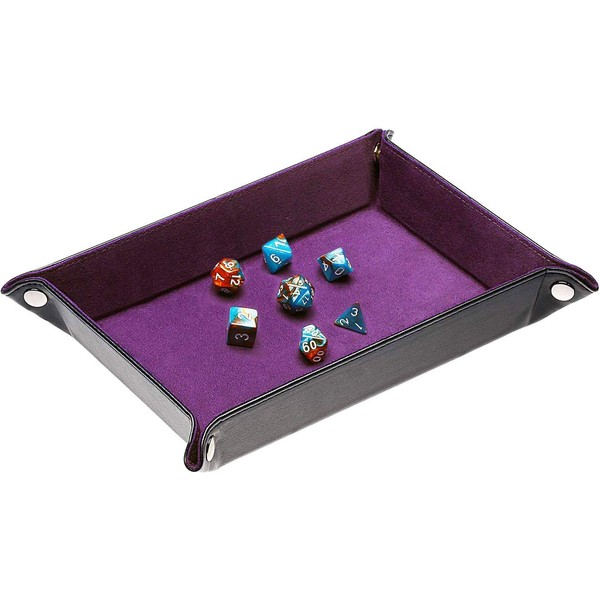 Onwon Dice Holder Dice Rolling Tray Double Sided PU Leather and Velvet Folding Tray Dice Pad for Dice Gaming and Other Table Games (Purple)