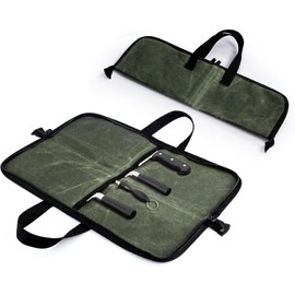 Zisqerts Heavy Duty Knife Roll for Chefs - Waxed Canvas Chef Knife Bag with 4 Slots, Waterproof & Durable Kitchen Knife Holder, Storage Case for Butchers & Home Cooks, Portable with Handle (Green)
