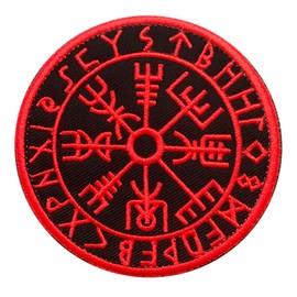Zcketo Red Northern Europe Viking Compass Norse Rune - Parche táctico bordado de gancho y bucle para gorras, bolsos, mochilas, ropa, chaleco, uniformes militares, engranajes tácticos, etc.