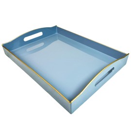 Umisriro Blue Serving Tray with Handles, Plastic Decorative Tray for Coffee Table, Ottoman - Ideal for Living Room & Bathroom. 15” x 11” x 2.5”