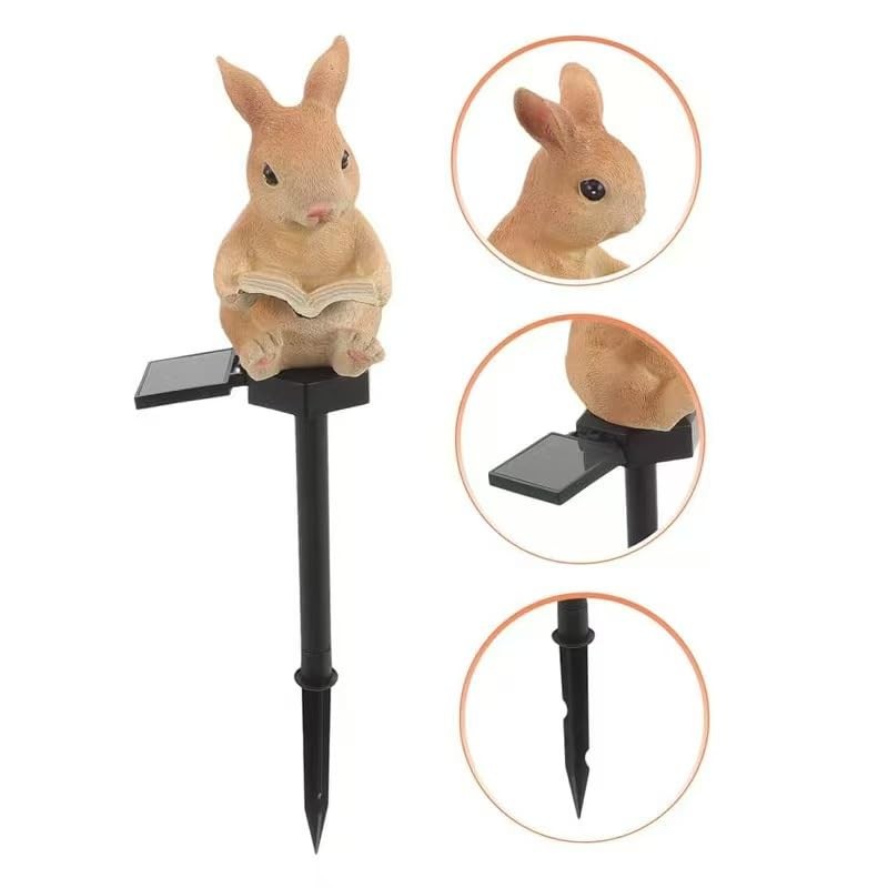 YZYOE Solar Powered Rabbit Reading Lights, Garden Decorative Resin Cute