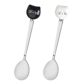 Cat Coffee Spoons for Women Men Tea Dessert Spoon Gifts for Couples Boyfriend Girlfriend Husband Wife Anniversary Valentines Gift for BFF Besties Birthday Gifts Black and White Sugar Spoon for 2