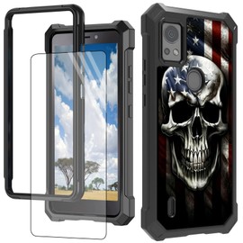 CGFGHHUY for Cricket Icon 5 Case for At&T Motivate 4 Case with Screen Protector Hard PC + Soft TPU Shock Proof Protective Cover for Cricket Icon 5/At&T Motivate 4 - American Flag Skull