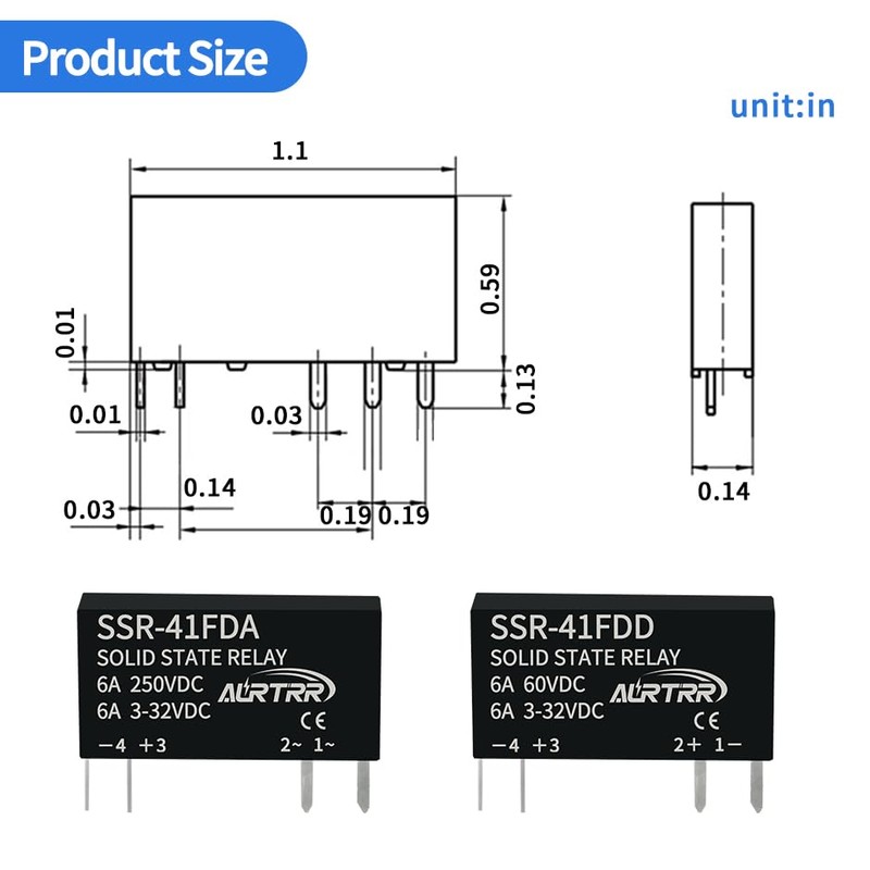 (10pcs)12V 5V 3v 3.3V Solid State Relay 1a,dc SSR,Input:3-32Vdc,Output:5-60Vdc,41Fdd,Non-Contact,Mini,Slim Ac