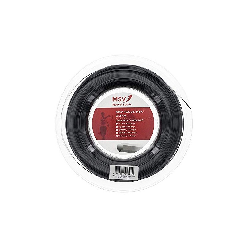 MSV Unisex – Erwachsene Focus-HEX Ultra Saitenrolle 200m-Schwarz Tennis-Saite, schwarz,