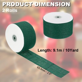 PATIKIL 2.5 Inch Wide 10 Yards Burlap Ribbon, 2pcs Natural Jute Fabric Crafts Roll Gift Wrapping for Party Home DIY Bow Decoration Wedding Christmas, Green