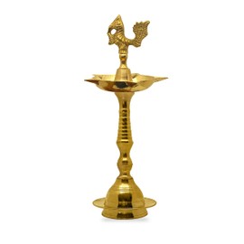 SATVIK 2 Pc Set of 8.5 Inch Standing Brass Peacock Design Kerala Samai Deepak Puja Traditional Panchmahal Pooja Deepam Diya Oil Lamp Kutthu Vilakku Dia Deepawali Indian Housewarming Return Gift Item