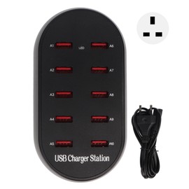 USB Charging Station 10 Port Small Desktop USB Fast Charging Hub for Hotel Home Travel 100V to 240V Plug UK Plug