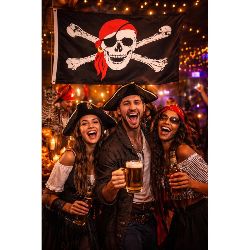 Aktivhandel Bandiera dei pirati, 90 x 150 cm, con teschio,