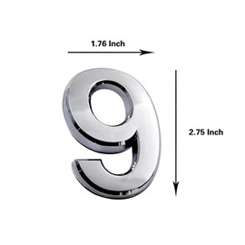 2.75 Inch Adhesive House Numbers, Mailbox numbers, Street Door Numbers, Self-stick Address Signs for Apartments, Double Silver Number 9