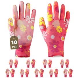Ainiv 10 Paar Gartenhandschuhe für Damen, Latex-Beschichtete Gartenhandschuhe, Atmungsaktiv, Schutzhandschuhe Arbeitshandschuhe Passend für die Meisten