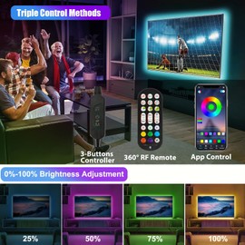 3 m LED TV Backlight, 6 x 0.5 m RGB LED Strip, USB TV LED Backlight, Colour Changing Strip with App Control and Remote Control, LED Strip for 43 to 65 Inch HDTV, TV, PC Monitor