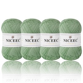 NICEEC 4 Skeins Soft Baby Yarn 100% Cotton Yarn for Crochet Knitting 4 Ply Yarn Blanket Yarn for DIY Craft Fingering Weight Yarn Total Length 4×175yds/4×50g-Willow