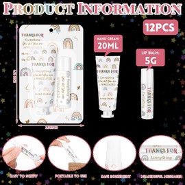 Loopeer 12 Set/ 24 Pcs Christmas Teacher Lip Balm Lotion Gift Set Bulk Boho Rainbow Mini Hand Cream Sets Xmas Stocking Stuffers Thank You Small Secret Sister Gifts for Women Employee Coworker Staff