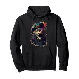 Cat as a Pirate Wearing Uniform and Hat Painting Cat Pirate Pullover Hoodie