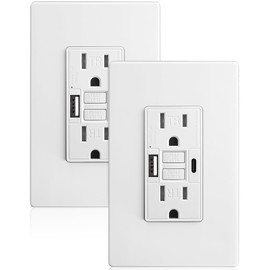 SURAIELEC 15 Amp GFCI Outlet with USB-C & USB-A Ports, Self-Test GFCI Electrical Outlet Combination with USB, Tamper-Resistant GFCI USB Outlet, Screwless Wall Plate Included, ETL Listed, White,2-Pack