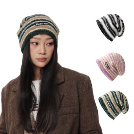 Ziboola Soft Slouchy Winter Beanie Hat for Men & Women – Cozy Knit Toque with Stripe Design, Perfect for Cold Weather, Casual & Outdoor Activities, Versatile Winter Hat