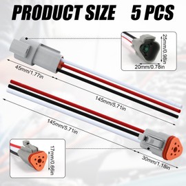 5 Sets DT 3 Pin Connectors, Waterproof Automotive Electrical Connector Male&Female Plug Wiring Harness for Deutsch Connector Kit with 16 AWG Cable Wire for Car Truck Boat Motorcycle (Grey)