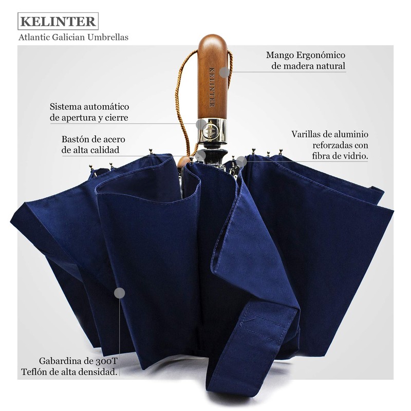KELINTER® Wooden Handle Windproof Folding Umbrella with Auto Open and