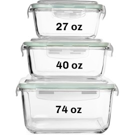 Razab 6 PC Square Glass Food Storage Containers with Airtight lids (74, 40 & 27 oz) Kitchen Glass Meal Prep Containers Set for Freezer Reusable Leftover Lunch Boxes, Oven, Microwave, Dishwasher Safe