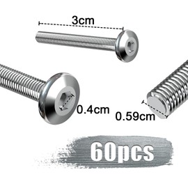 Pack of 60 Flat Head Screws M6 x 30 Screws Furniture Screws Partial Thread Cylinder Head Screws with Hexagon Socket Cylinder Screws Galvanised Steel for Furniture Children's Bed Children's Bed Chairs