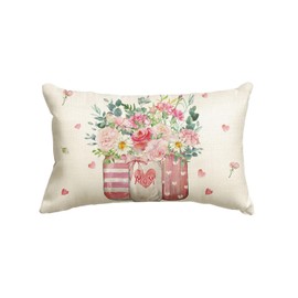 AVOIN colorlife Happy Mother's Day Throw Pillow Cover, 12 x 20 Inch Vases Flower Gift for Mom Cushion Case Decoration for Sofa Couch