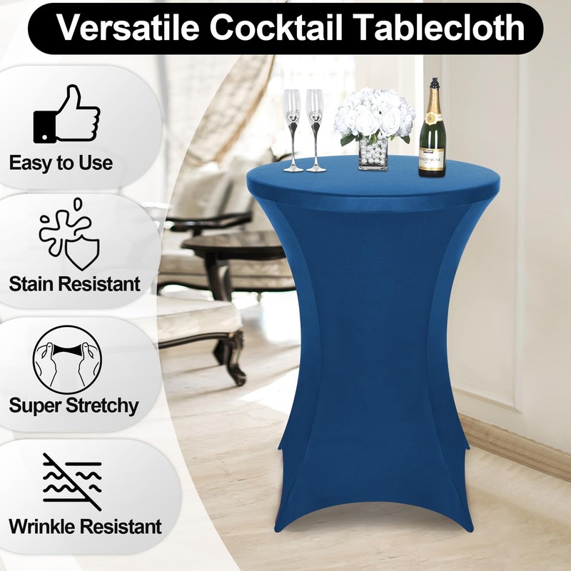 FestiCorp Spandex Blue Table Cover, Cocktail Fitted Tablecloths, Round Highboy
