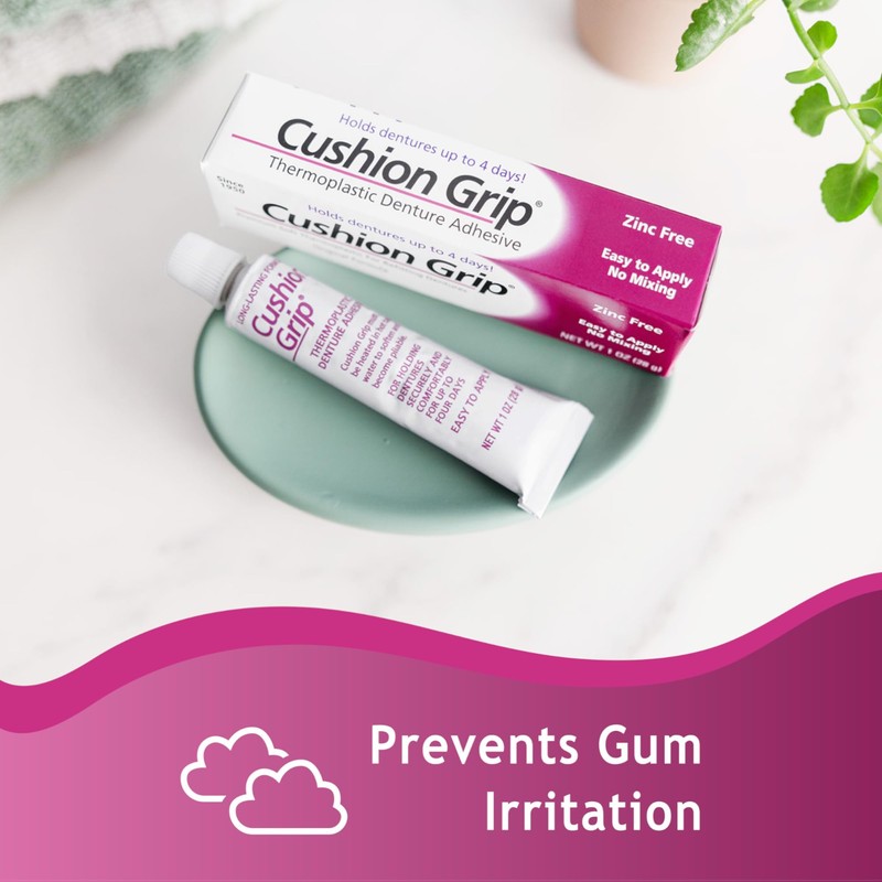 Cushion Grip Thermoplastic Denture Adhesive 1oz–Extra Strong Hold Up to