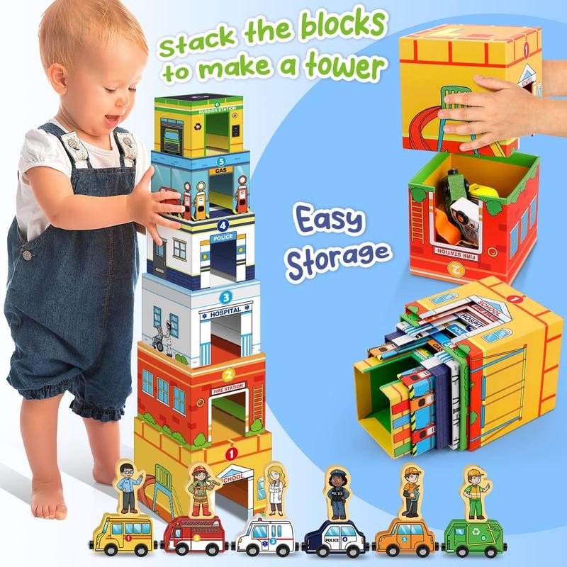Aizweb Magnetic Wooden Vehicle Stacking Set - Sorting & Building