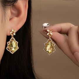 Vintage Teardrop Crystal Drop Earrings for Women,Exquisite Geometric Butterfly Zircon Statement Earrings,Trendy Party Banquet Jewelry Accessories Gifts(Green)