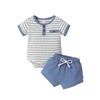 Gobuuly Newborn Baby Boy Summer Clothes Striped Waffle Short Sleeve