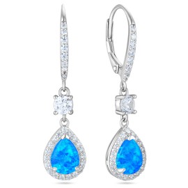 Vesitim 925 Sterling Silver Earrings Opal Earrings for Women Teardrop Earring Blue Opal Jewelry