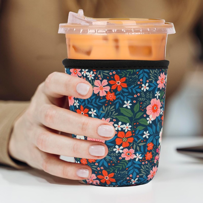 Reusable 3-Pack Iced Coffee Cup Sleeve, Insulated Neoprene, Beverage Holder
