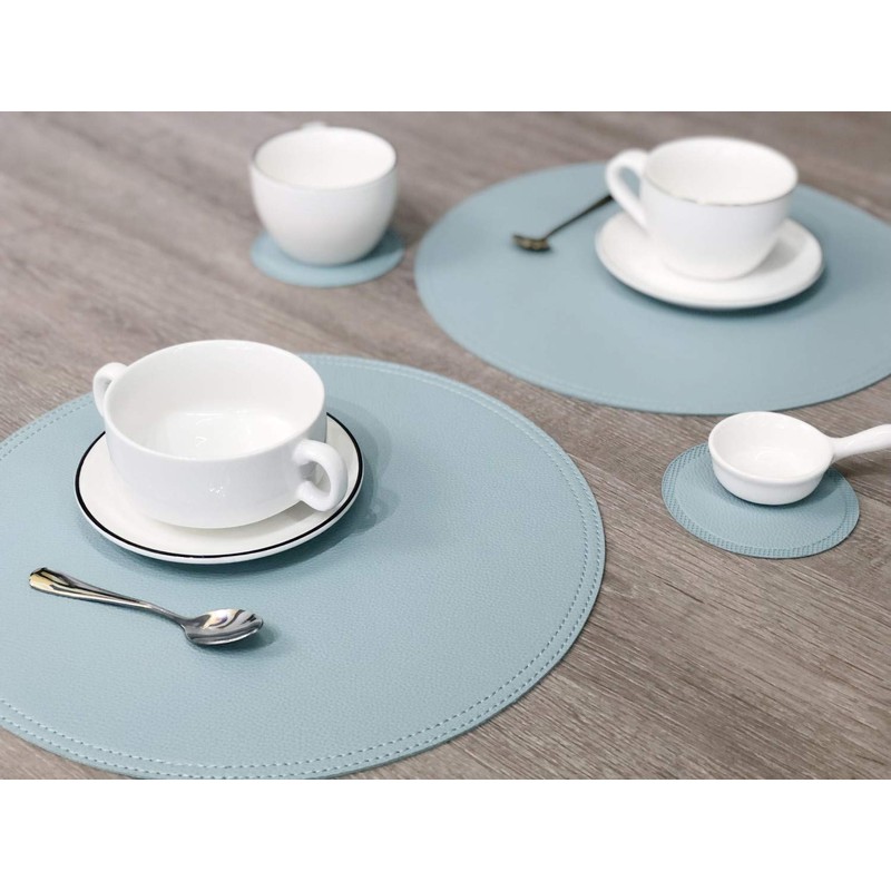 Jovono- Set of 8 Faux Leather Round Placemats and Coasters,