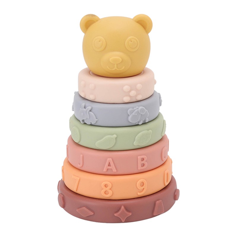 6 Pcs Soft Sensory Stacking Circle Toys with Bear Stacker