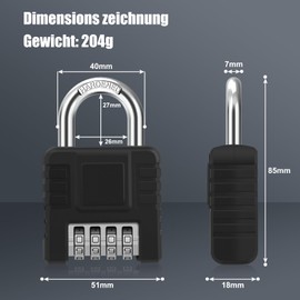 Combination Lock, 4 Digit Combination Code Lock, Heavy Padlock with Combination Code, One Button Unlock, Combination Lock, Padlock, Weatherproof for Locker, Cellar Door, School, Gates - Silver