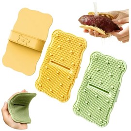 3PCS Silicone Fruit and Vegetable Scrubber, Potato Brush Scrubber with Finger Holder, TPR Soft Bristle Cleaning Brush for Kitchen Carrots Root Veggies