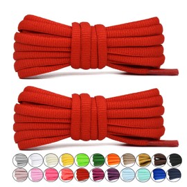 Stepace [2 Pairs Half Round Shoe Laces 1/4" Width 30"-72" Length 22 Color Oval Shoelaces Red 54"(137 cm)