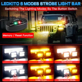 LEDKITO 12In LED Light Bar and 4In LED Cube Pod Lights Amber White 6 Modes Strobe Spot Flood Combo Dual Color Offroad Driving Work Lights Bar with Memory Reset Function for ATV UTV SUV Trucks Pickup