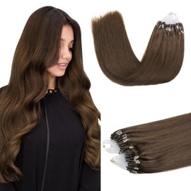 DOORES MicroBead Hair Extensions Real Human Hair, Chocolate Brown 16 Inch 50g/50s, Silky Straight Real Hair Extensions, Invisible Hair Extensions Human Hair