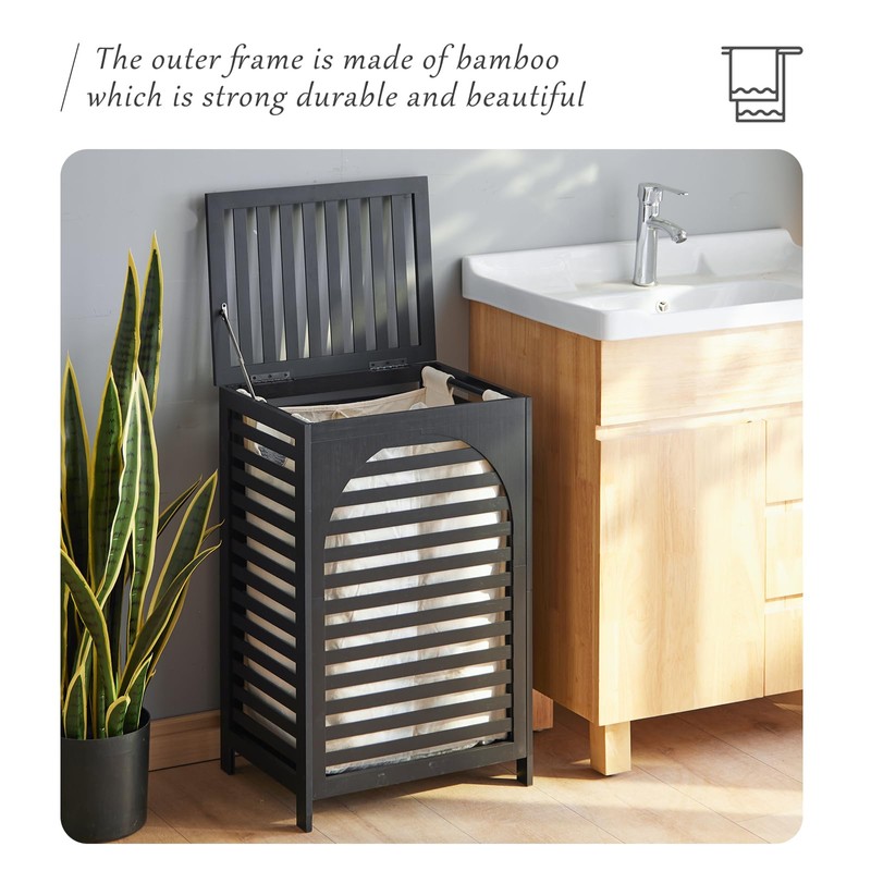 Laundry Hamper with Lid,Bamboo Large Waterproof Clothes Laundry Basket,Removable Washing
