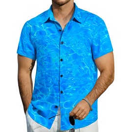 JOTOOK Mens Hawaiian Shirts Short Sleeve Casual Button Down Summer Shirts Floral Beach Vacation Tropical Shirts Small Aqua Blue
