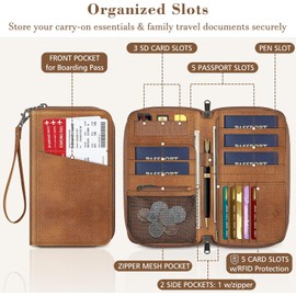 Fintie Cartera para pasaporte familiar para 5 personas, gran capacidad, bloqueo RFID, organizador de documentos de viaje, bolsa de mano con soporte para bolígrafo, tarjetas de crédito, funda
