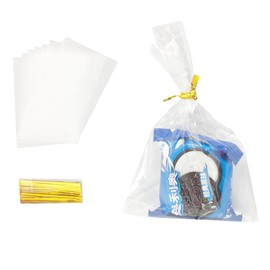 TYPAILYX 100Pcs 4"x 6" Bottom Gusset Bags, Clear Cello Cellophane Plastic Treat Goodie Bags with 100x Twist Ties for Gift Party Favors