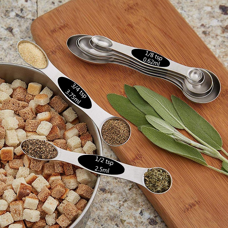 DILISS Magnetic Measuring Spoons Set, Dual Sided, Stainless Steel, Fits